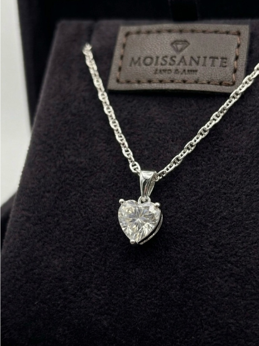 Moissanite Heart-Cut Solitaire Pendant Necklace - Sterling Silver Mariner Chain